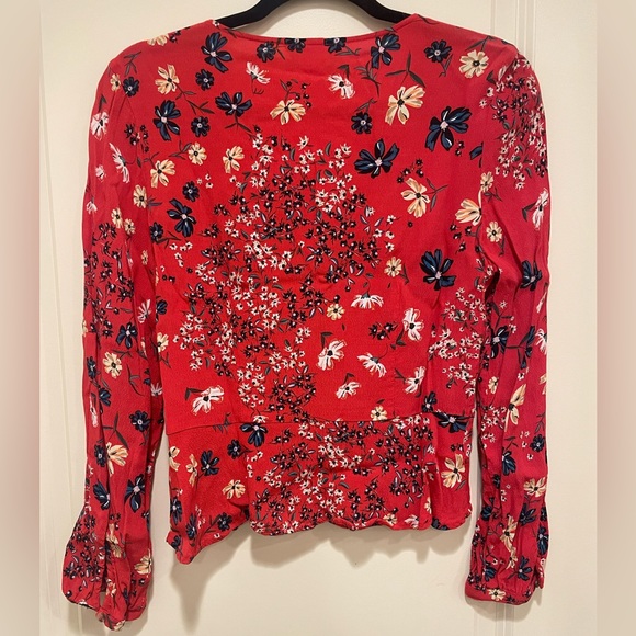 H&M red top size 8 (M),long sleeves and charming floral details. - Picture 2 of 4